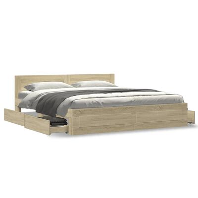 vidaXL Cadre de lit tête de lit sans matelas chêne sonoma 200x200 cm