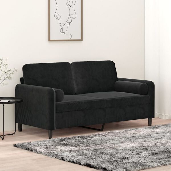 vidaXL Canap&eacute; 2 places et oreillers et coussins Noir 140 cm Velours