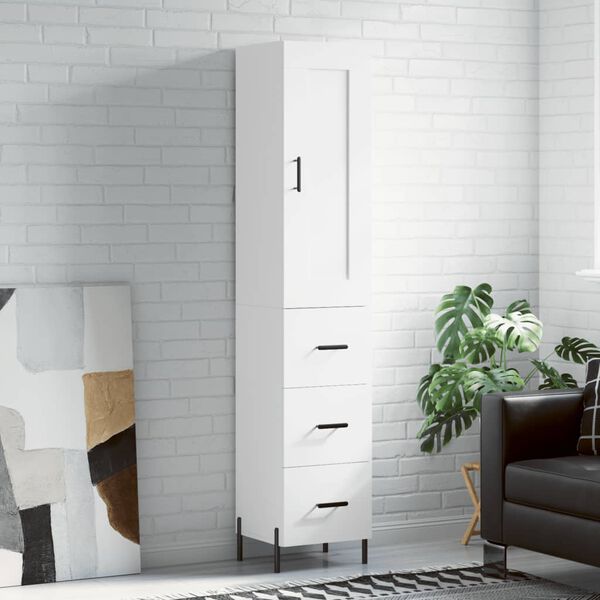 vidaXL Buffet haut Blanc 34,5x34x180 cm Bois d'ing&eacute;nierie