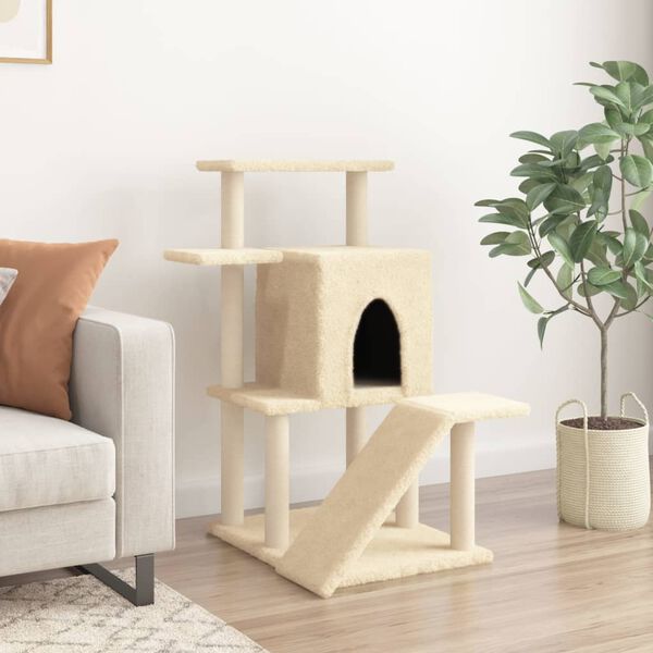 vidaXL Arbre &agrave; chat avec griffoirs en sisal cr&egrave;me 97 cm