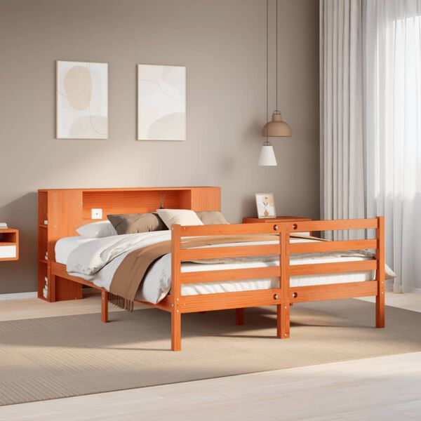 vidaXL Lit biblioth&egrave;que sans matelas cire marron 150x200 cm pin massif