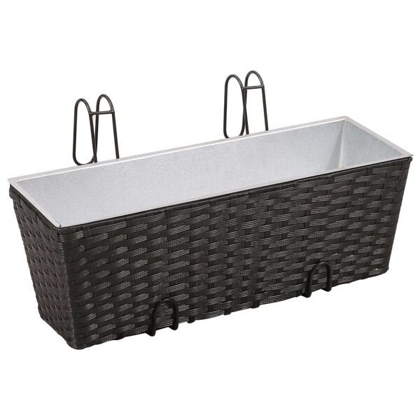 vidaXL Ensemble de jardini&egrave;res de balcon Trap&egrave;ze Rotin 50cm 2 pcs Noir