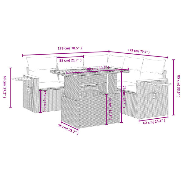 vidaXL Salon de jardin 6 pcs avec coussins gris r&eacute;sine tress&eacute;e