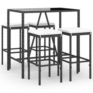vidaXL Ensemble de bar de jardin 5 pcs avec coussins noir poly rotin