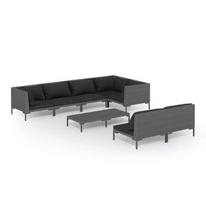 vidaXL Salon de jardin 8 pcs avec coussins R&eacute;sine tress&eacute;e Gris fonc&eacute;