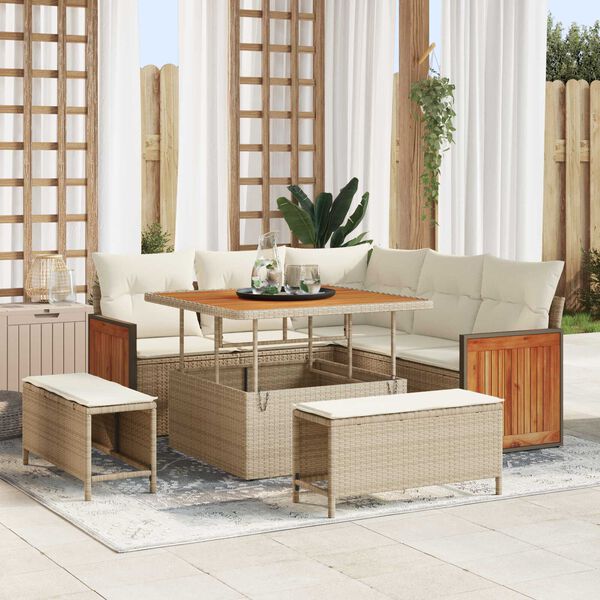 vidaXL Ensemble de canap&eacute; de jardin 9 pcs Beige et cr&egrave;me polyrotin