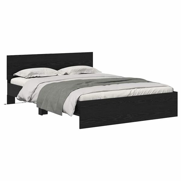 vidaXL Cadre de lit Ch&ecirc;ne noir 135 x 190 cm Bois d'ing&eacute;nierie