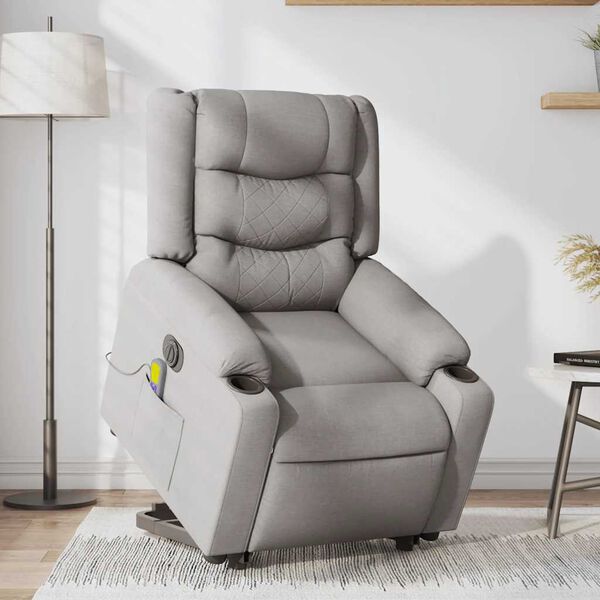 vidaXL Fauteuil inclinable de massage &eacute;lectrique gris nuage tissu