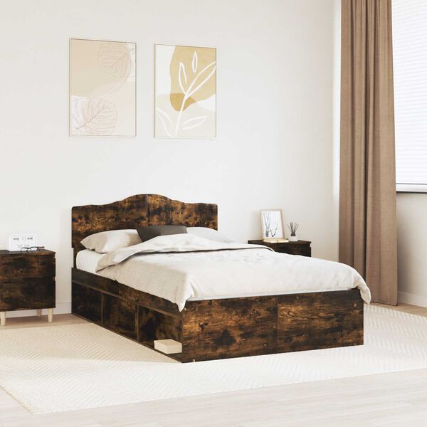 vidaXL Cadre de lit Ch&ecirc;ne fum&eacute; 120 x 200 cm Bois de pin massif