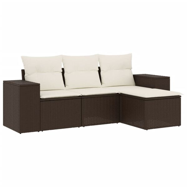 vidaXL Salon de jardin 4 pcs avec coussins marron r&eacute;sine tress&eacute;e