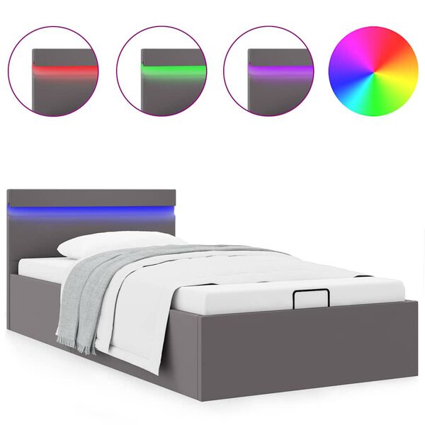 vidaXL Cadre de lit &agrave; rangement avec LED Gris Similicuir 100x200 cm