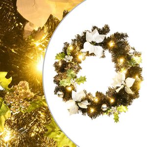 vidaXL Couronne de No&euml;l avec lumi&egrave;res LED Noir 60 cm PVC