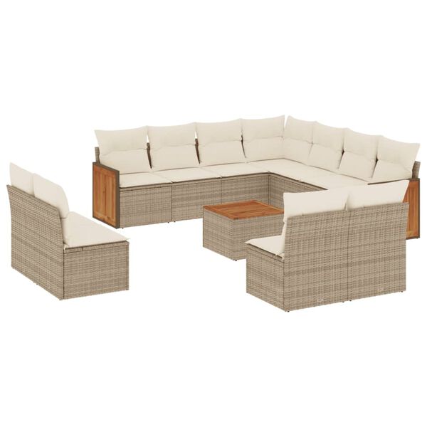 vidaXL Salon de jardin avec coussins 12 pcs beige r&eacute;sine tress&eacute;e