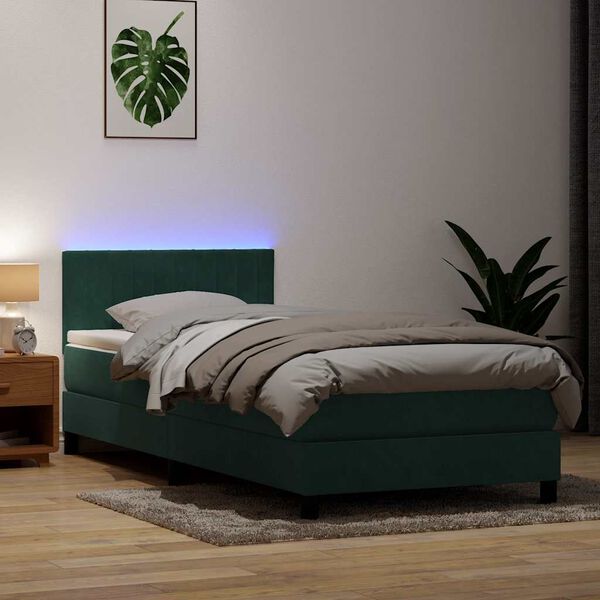 vidaXL Sommier &agrave; lattes de lit et matelas et LED vert fonc&eacute; 100x210cm velours