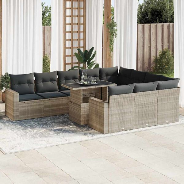 vidaXL Salon de jardin 11 pcs avec coussins gris clair r&eacute;sine tress&eacute;e