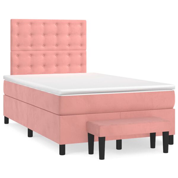 vidaXL Sommier &agrave; lattes de lit avec matelas Rose 120x200 cm Velours
