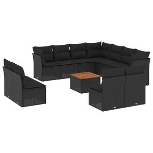 vidaXL Salon de jardin 12 pcs avec coussins noir r&eacute;sine tress&eacute;e