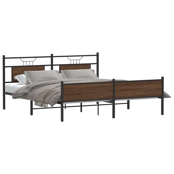 vidaXL Cadre de lit en m&eacute;tal sans matelas ch&ecirc;ne marron 180x200 cm