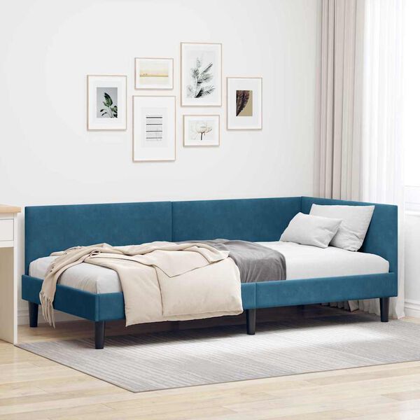 vidaXL Cadre de lit d'angle Bleu 80 cm x 200 cm VeloursetContreplaqu&eacute;