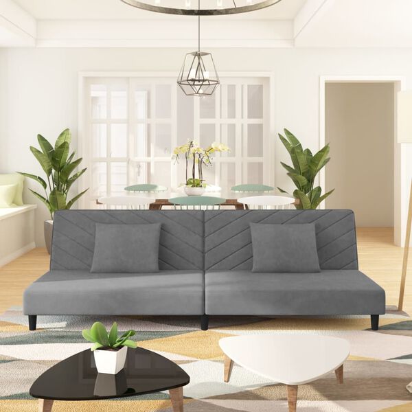 vidaXL Canap&eacute;-lit &agrave; 2 places avec deux oreillers Gris clair Velours