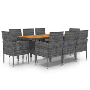 vidaXL Ensemble &agrave; manger d'ext&eacute;rieur 9 pcs R&eacute;sine tress&eacute;e Gris