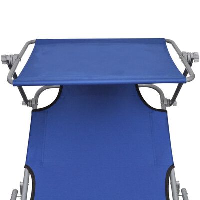 vidaXL Chaise longue pliable avec auvent acier et tissu bleu