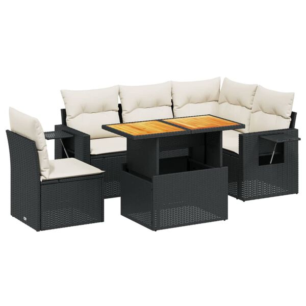 vidaXL Salon de jardin 6 pcs avec coussins noir r&eacute;sine tress&eacute;e