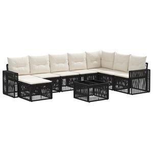 vidaXL Ensemble de canap&eacute; de jardin 9 pc Noir et blanc cr&egrave;me polyrotin