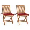 vidaXL Chaises de jardin lot de 2 et coussins rouge Bois teck massif