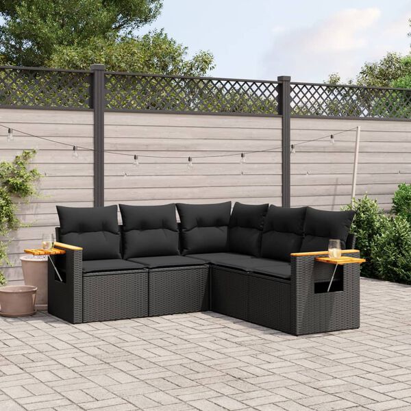 vidaXL Salon de jardin 5 pcs avec coussins noir r&eacute;sine tress&eacute;e