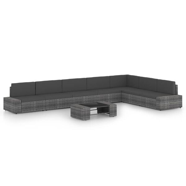 vidaXL Salon de jardin 8 pcs avec coussins Gris R&eacute;sine tress&eacute;e
