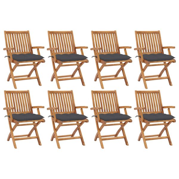 vidaXL Chaises pliables de jardin avec coussins lot de 8 Teck solide