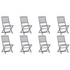 vidaXL Chaises pliables d'ext&eacute;rieur lot de 8 et coussins Bois d'acacia