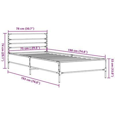 vidaXL Cadre de lit sans matelas chêne marron 75x190 cm