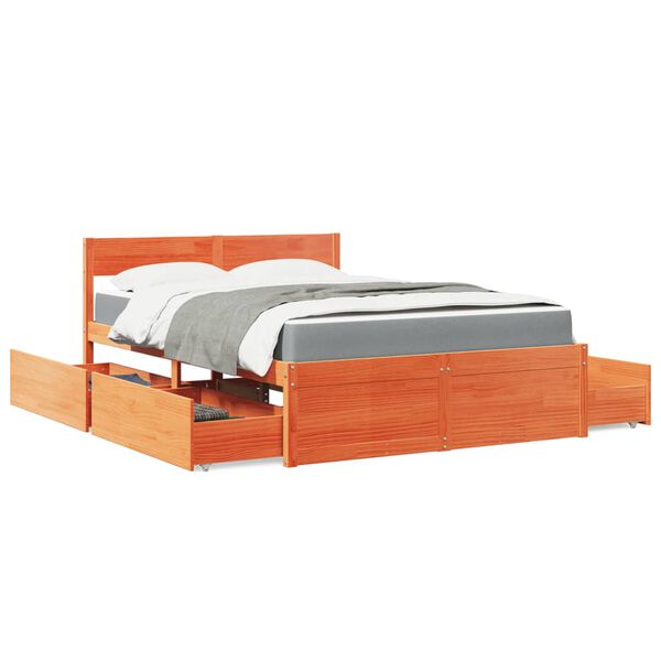 vidaXL Lit avec tiroirs/matelas cire marron 140x190 cm bois massif pin