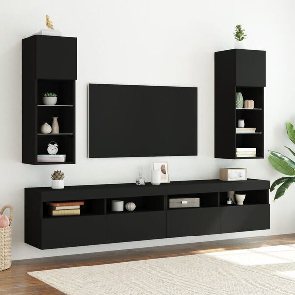 vidaXL Meuble TV avec lumi&egrave;res LED noir 30,5x30x90 cm
