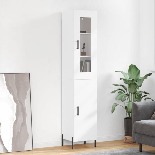 vidaXL Buffet haut Blanc 34,5x34x180 cm Bois d'ing&eacute;nierie