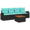vidaXL Ensemble de canap&eacute; de jardin 5 pc Noir et turquoise polyrotin
