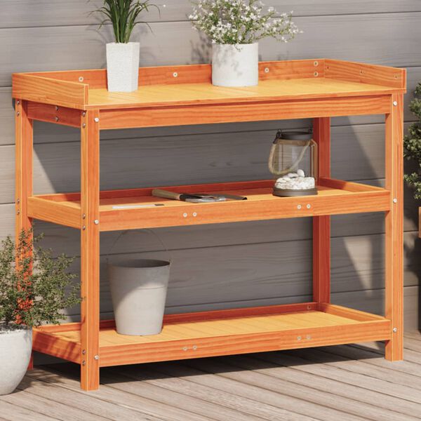 vidaXL Table de rempotage avec &eacute;tag&egrave;res marron bois massif de pin