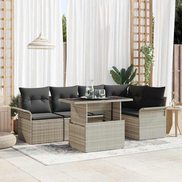 vidaXL Ensemble de canap&eacute; de jardin 6 pcs Gris clair polyrotin