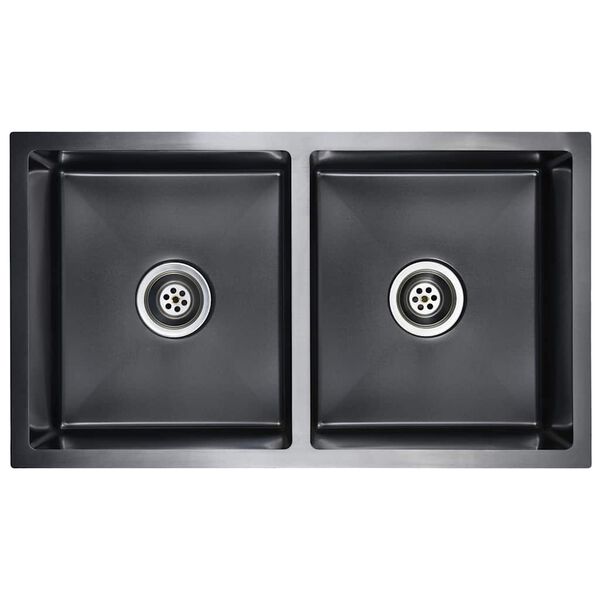 vidaXL &Eacute;vier de cuisine fait &agrave; la main Noir Acier inoxydable