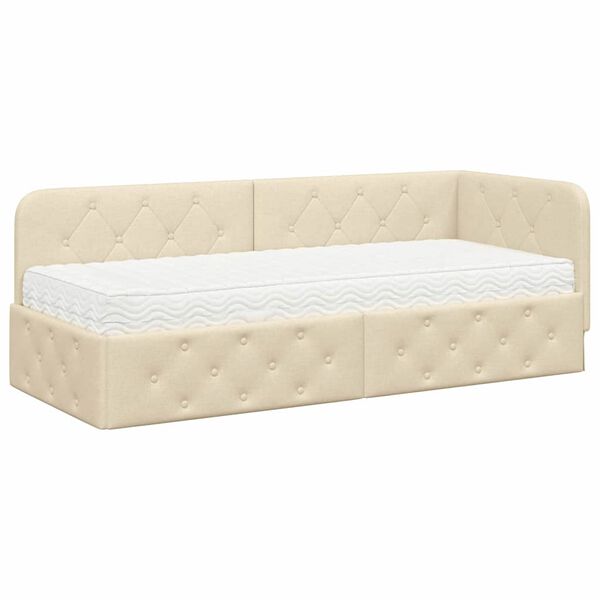 vidaXL Cadre de lit d'angle avec matelas Cr&egrave;me 80 x 200 cm tissu