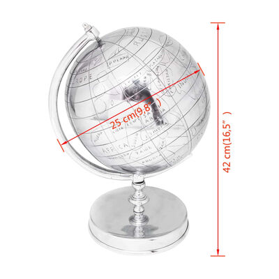 vidaXL Globe terrestre avec support Aluminium Argenté 42 cm