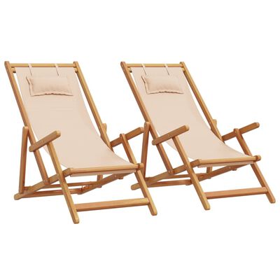 vidaXL Chaises de plage pliantes lot de 2 beige tissu et bois massif