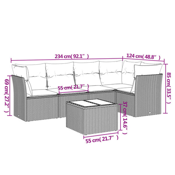 vidaXL Salon de jardin 6 pcs avec coussins gris r&eacute;sine tress&eacute;e