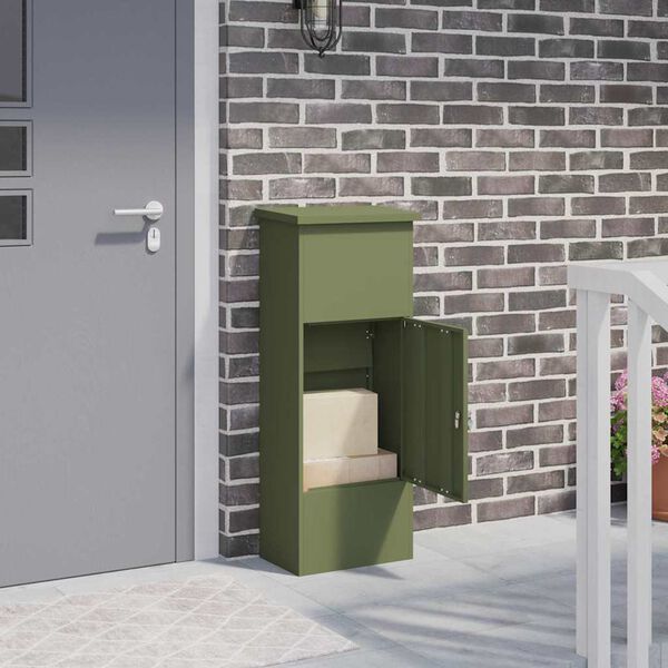 vidaXL Bo&icirc;te de d&eacute;p&ocirc;t de colis Vert olive 44,5 x 29 x 110,5 cm Acier