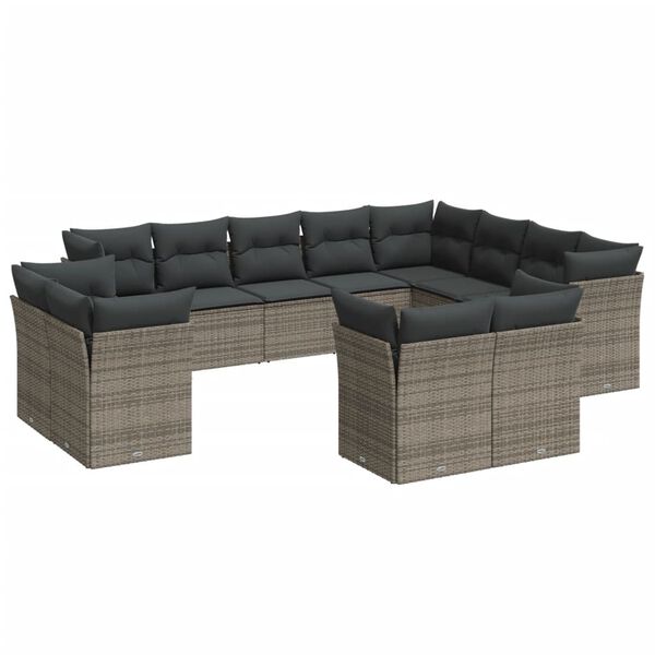 vidaXL Salon de jardin avec coussins 12 pcs gris r&eacute;sine tress&eacute;e