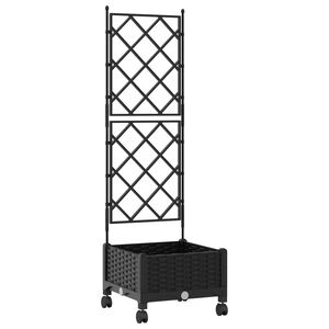 vidaXL Bac de jardin avec treillis et roues Noir 40 x 40 x 131,5 cm PP