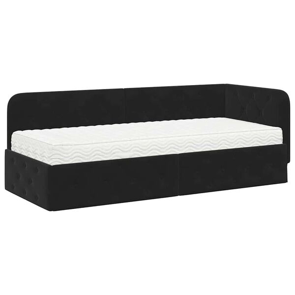 vidaXL Cadre de lit d'angle avec matelas Noir 80 x 200 cm Velours