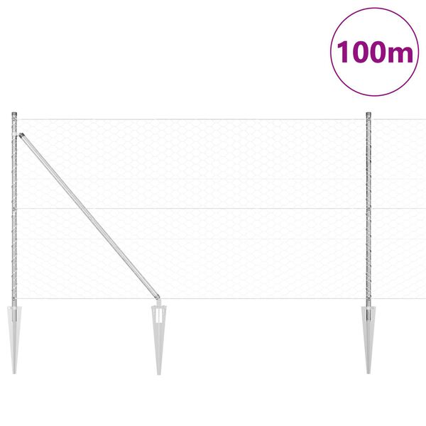 vidaXL Poteau de clôture. Argenté 100 x 1 m (50 mm de maillage) Acier